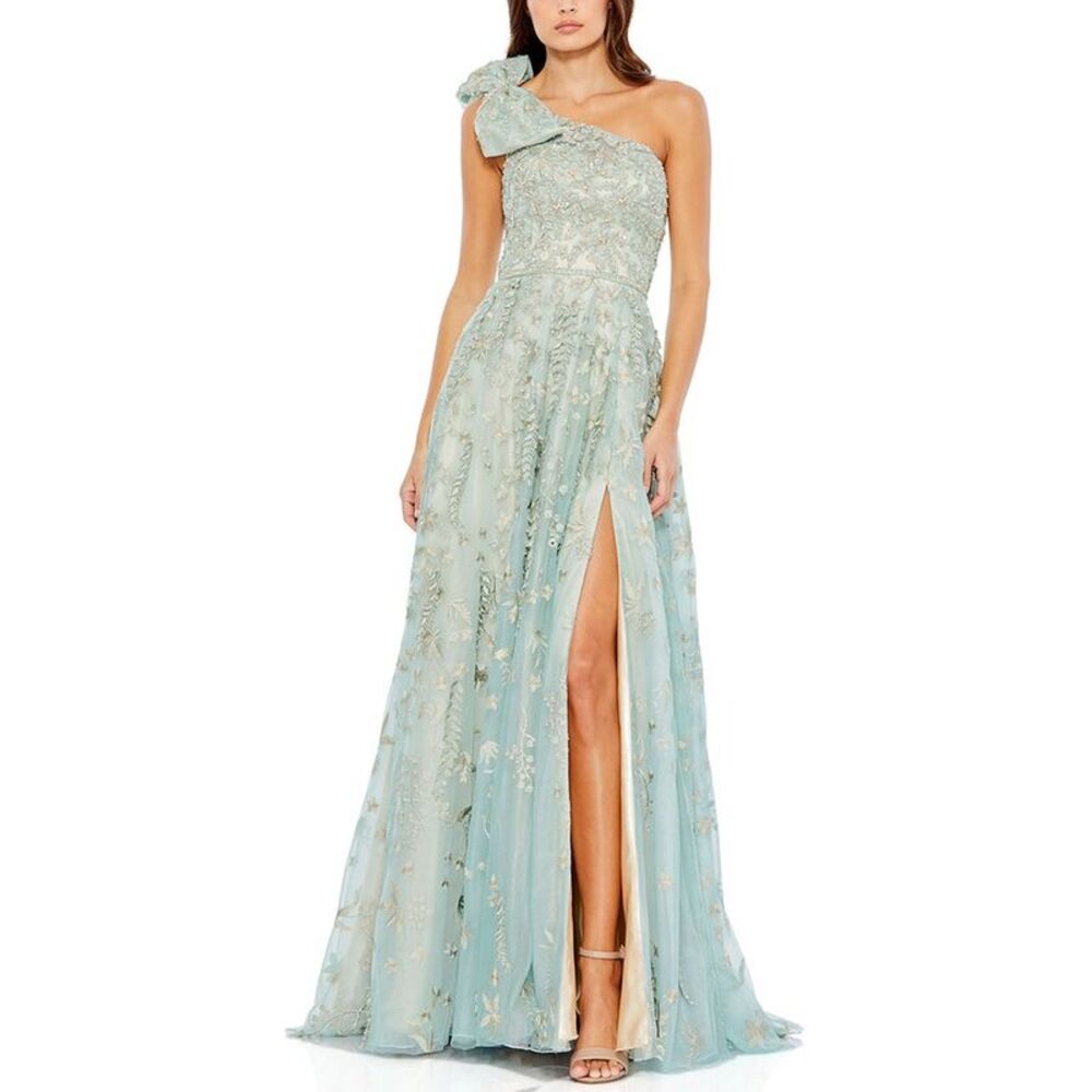 Mac Duggal Embellished Bow One-Shoulder A-Line Gown